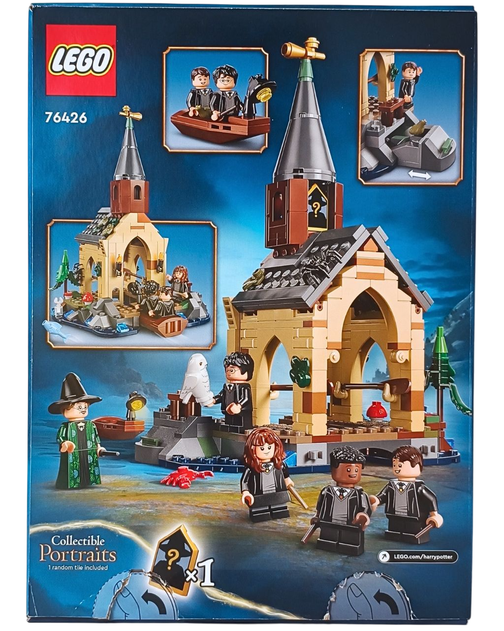 LEGO ホグワーツ城ボートハウスのパッケージ裏面には遊び方の例が描かれている