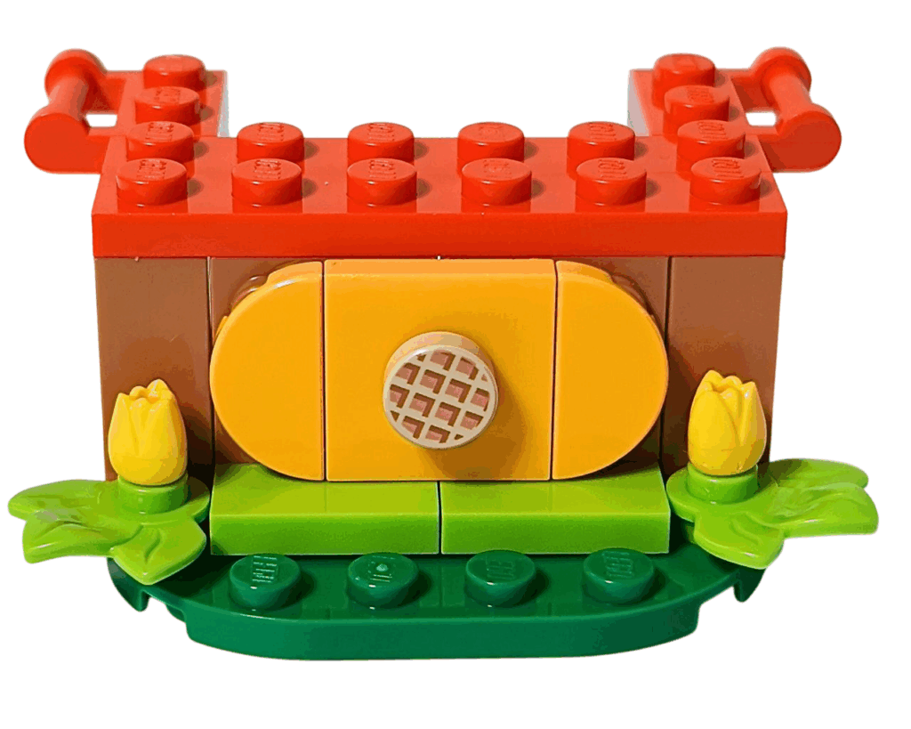 LEGO Friends 30696 オータムのワッフル屋さん 完成した屋台。正面にワッフル模様のパーツと黄色い花が付いている