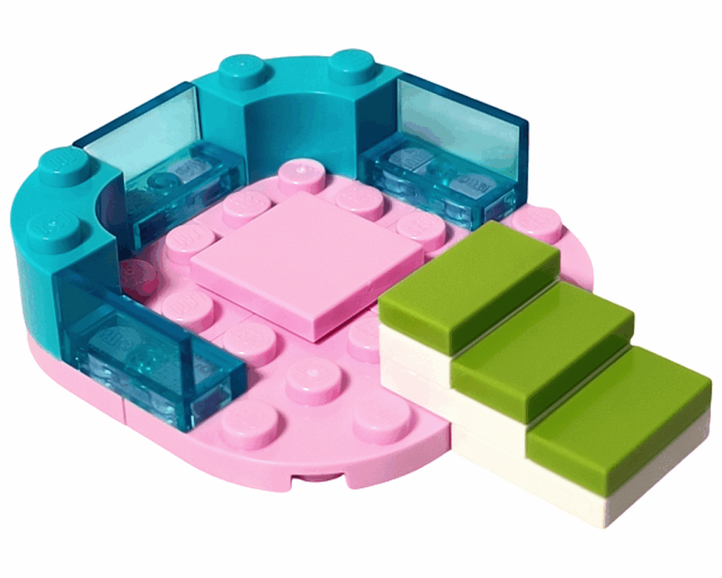 LEGO Friends 3931 ハッピープールサイド プールの完成。ライムグリーンの階段と透明ブルーの壁が特徴
