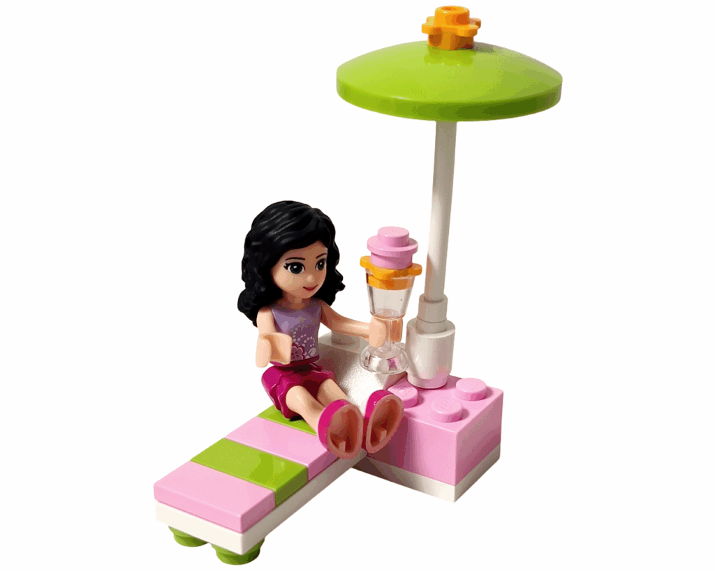 LEGO Friends 3931 ハッピープールサイド パラソルの下でくつろぐエマ。手にドリンクを持って座っている