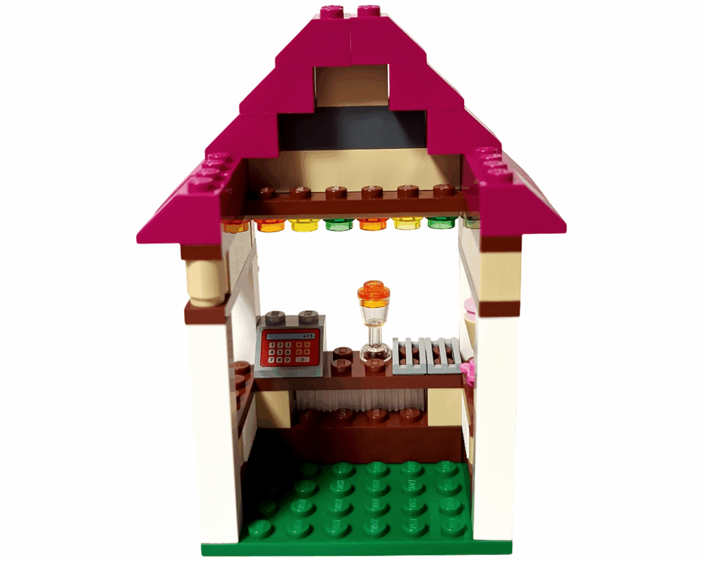 LEGO Friends 41008 スプラッシュプール スナックバーの屋根部分。ピンクの屋根に蝶の飾りがついている