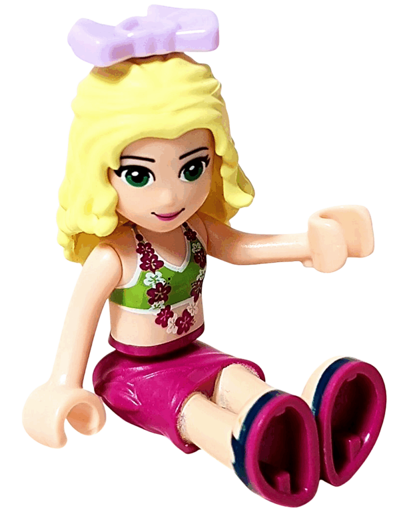 レゴ フレンズ 41008 スプラッシュプール イザベラ座りポーズ。手を上げて微笑んでいる。