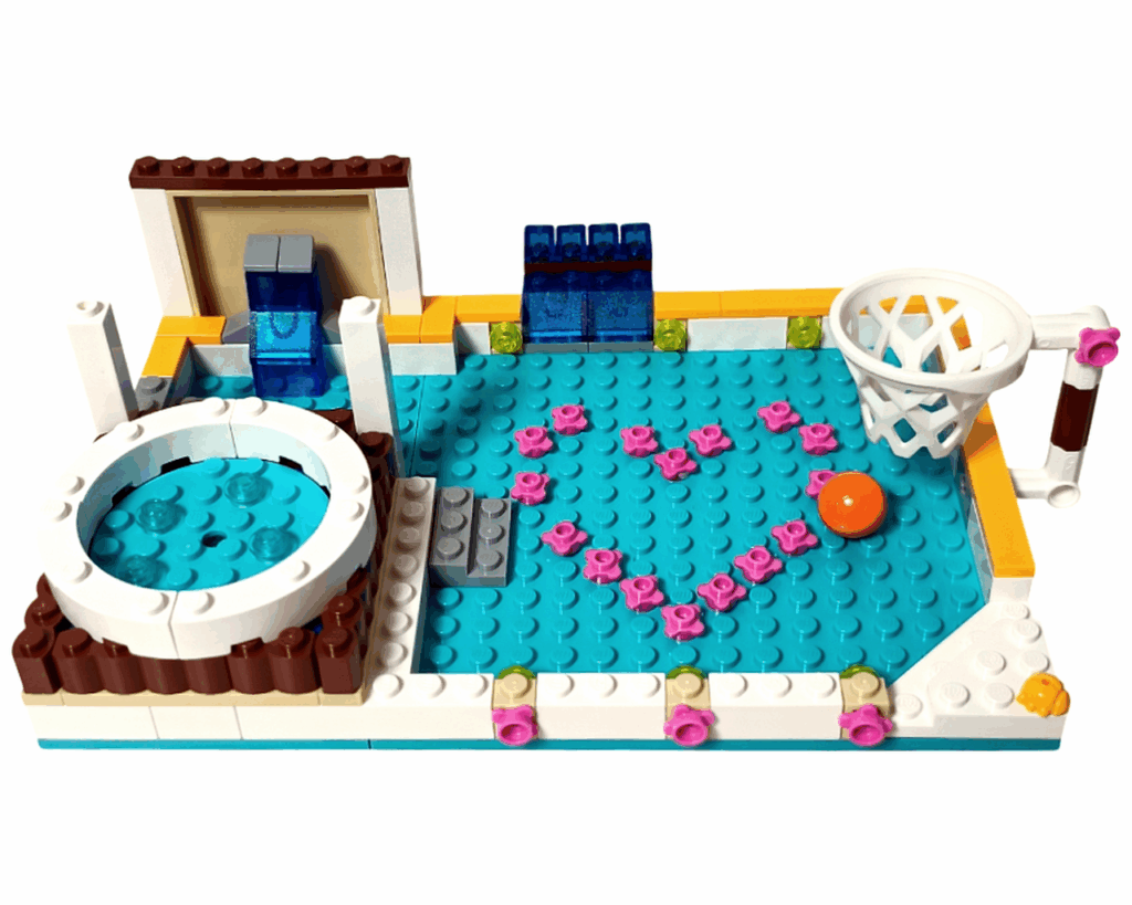 LEGO Friends 41008 スプラッシュプール 完成したジャグジー。花と葉が周囲に飾られている