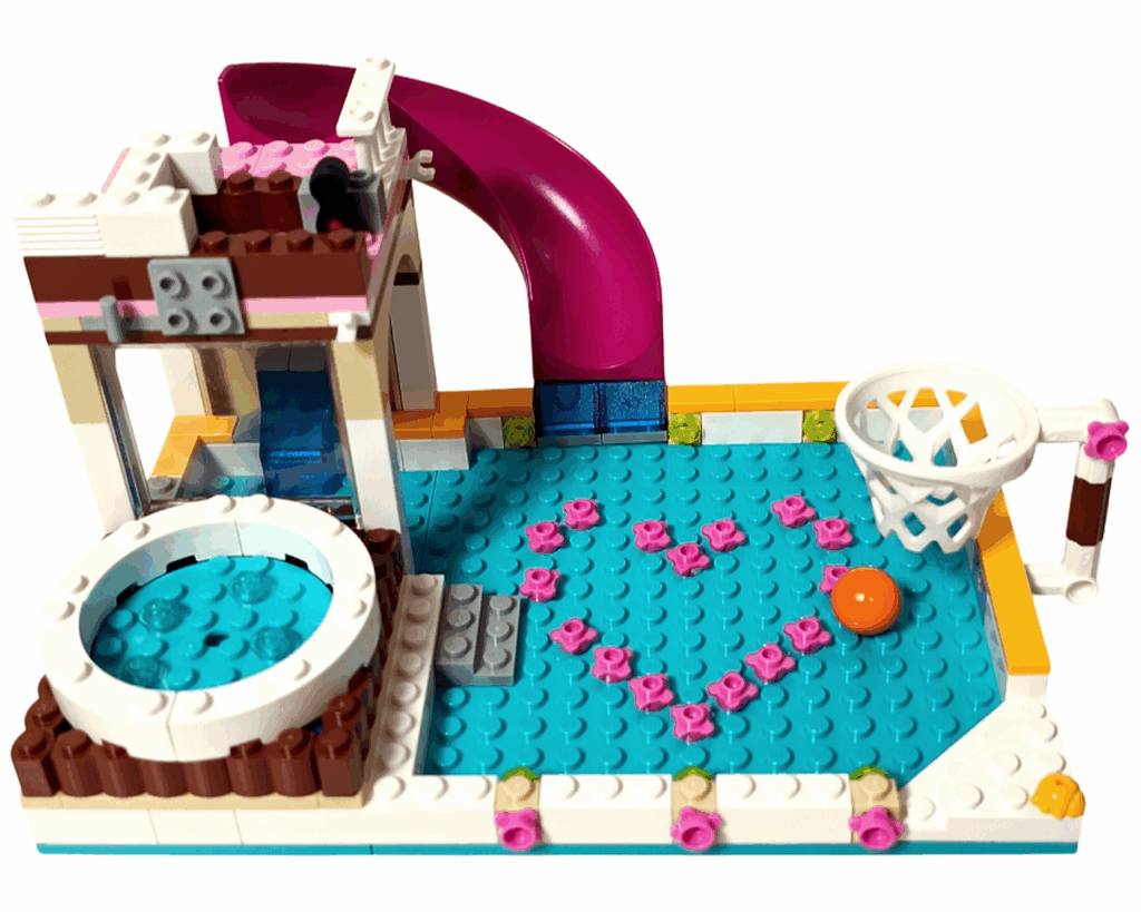 LEGO Friends 41008 スプラッシュプール 飛び込み台の組立途中。黄色い板を取りつけている