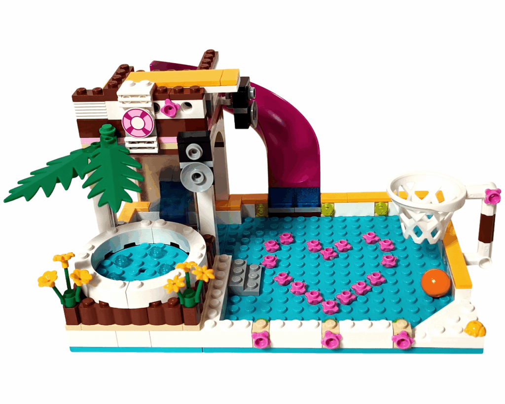 LEGO Friends 41008 スプラッシュプール パームリーフ設置。大きな緑の葉が広がっている