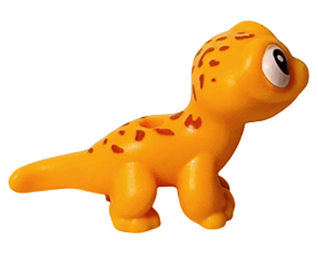 LEGO Friends 41739 リアンの部屋 ヤモリのポップコーン右側。細長いしっぽとオレンジの模様が見える。