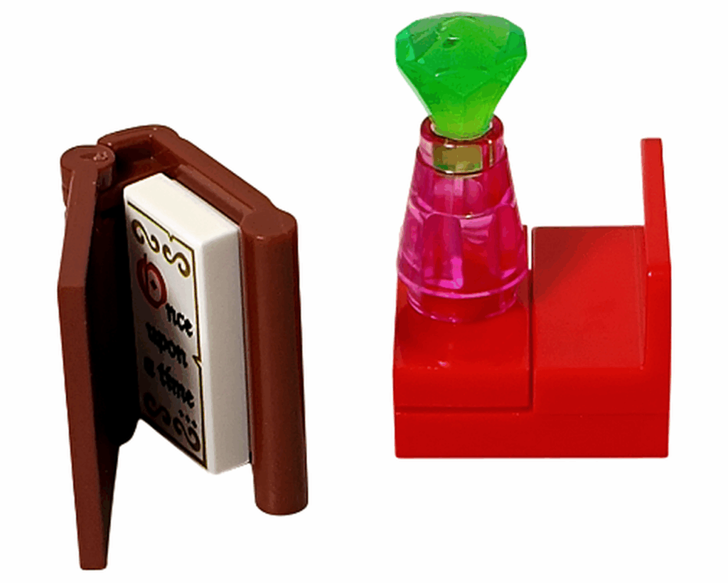 LEGO Friends 42668 本と宝石のディスプレイ。ブラウンの本と宝石台が並んで置かれている。