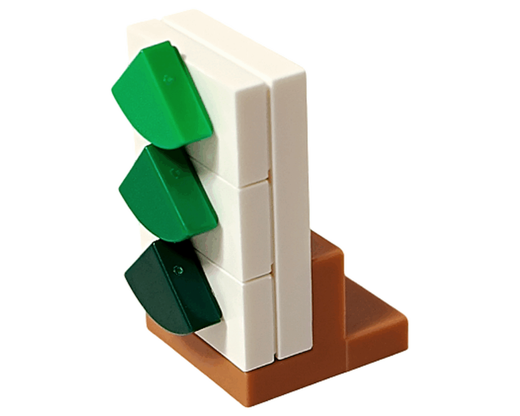 LEGO Friends 42668 クリスマスツリーの絵のキャンバス。白の土台に緑のブロックが三段並ぶ。