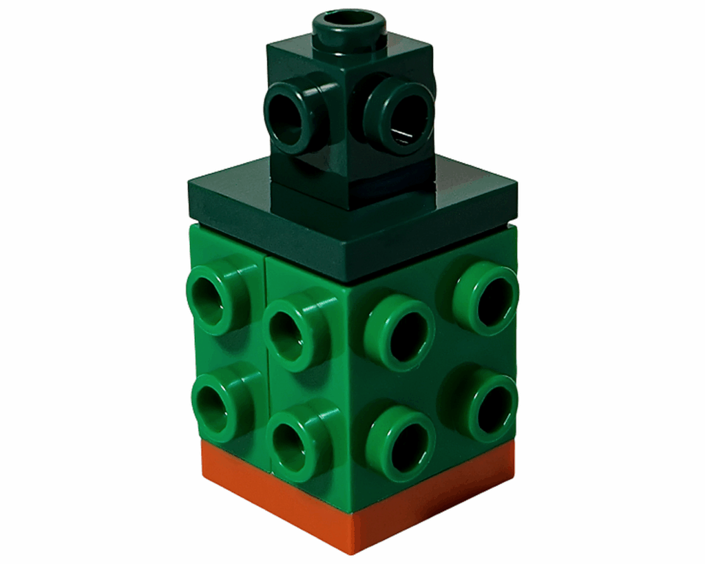 LEGO Friends 42668 ツリーの基礎部分。ブラウンの土台にグリーンの立方体を積み上げた形。