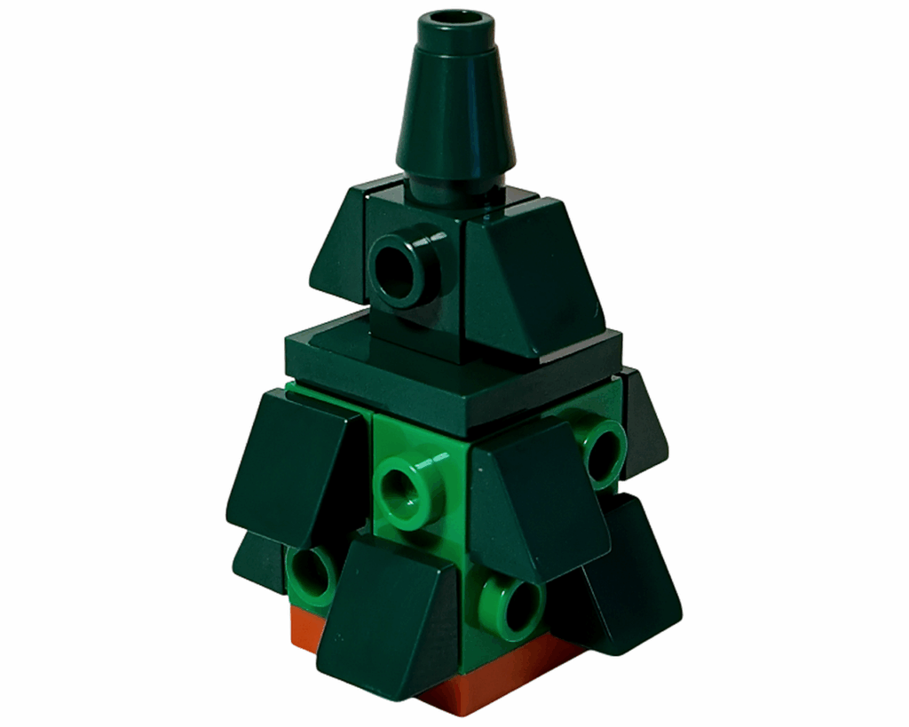 LEGO Friends 42668 ツリー組立途中。濃淡のグリーンパーツを層にした立体的な形。