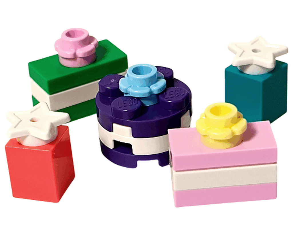 LEGO Friends 42668 プレゼントボックス完成。円形や四角形の箱に星や花が飾られたギフトセット。