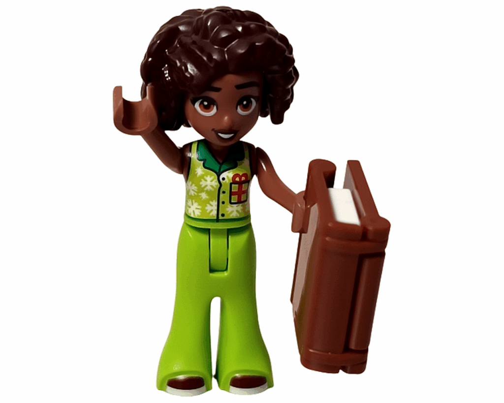 LEGO Friends 42668 アリヤ ミニドールが茶色い本を持っている。落ち着いた表情。