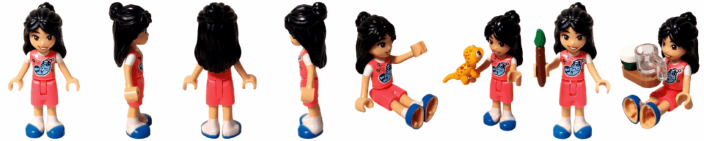 LEGO Friends 42668 リアン ミニドール 全8ポーズ一覧（正面・側面・背面・座り・ポップコーンや絵の具セットなどの小物付き）