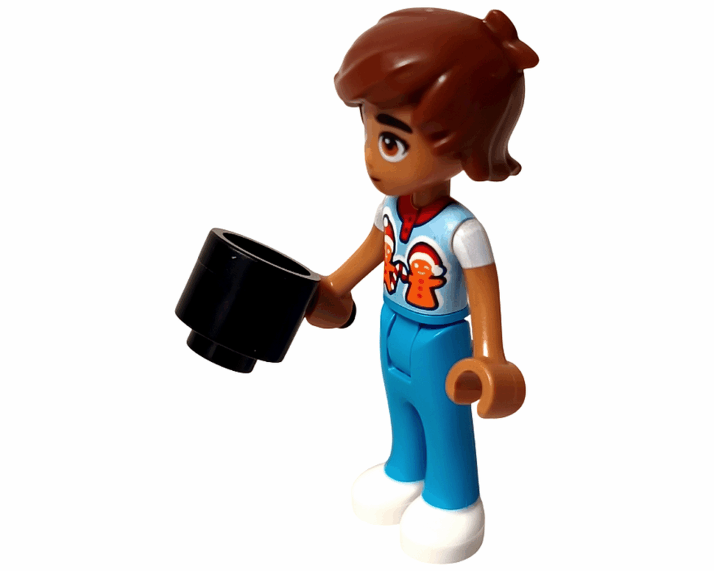 LEGO Friends 42668 レオ ミニドールが黒い小鍋を持っている。