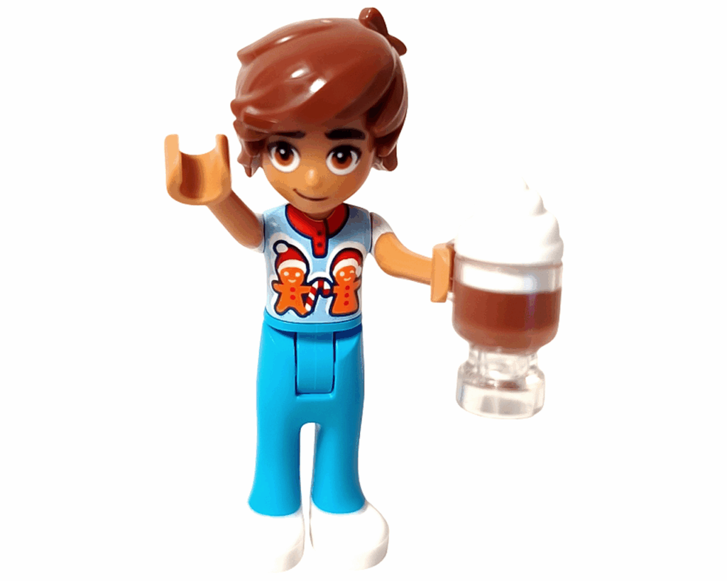 LEGO Friends 42668 レオ ミニドールがホットチョコを持って微笑んでいる