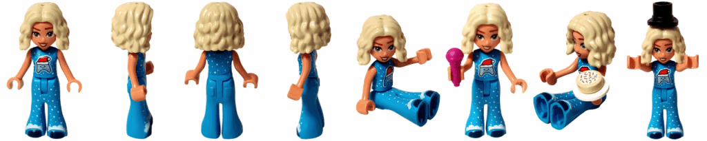 LEGO Friends 42668 ノヴァ ミニドール 全8ポーズ一覧（正面・側面・背面・座り・マイクやクッキー、シルクハットなどの小物付き）