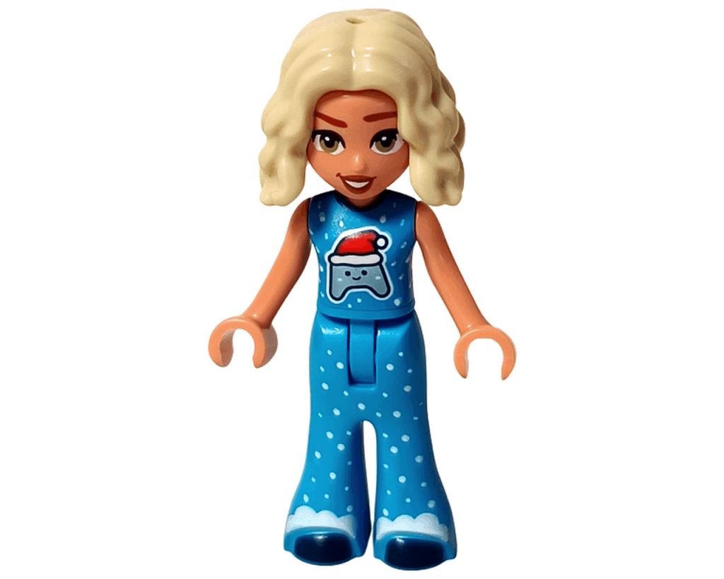 LEGO Friends 42668 ノヴァ ミニドール正面。青いパジャマにゲームコントローラーのプリントがある。