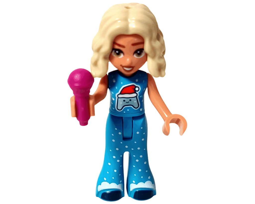 LEGO Friends 42668 ノヴァ ミニドールがピンクのマイクを持っている。