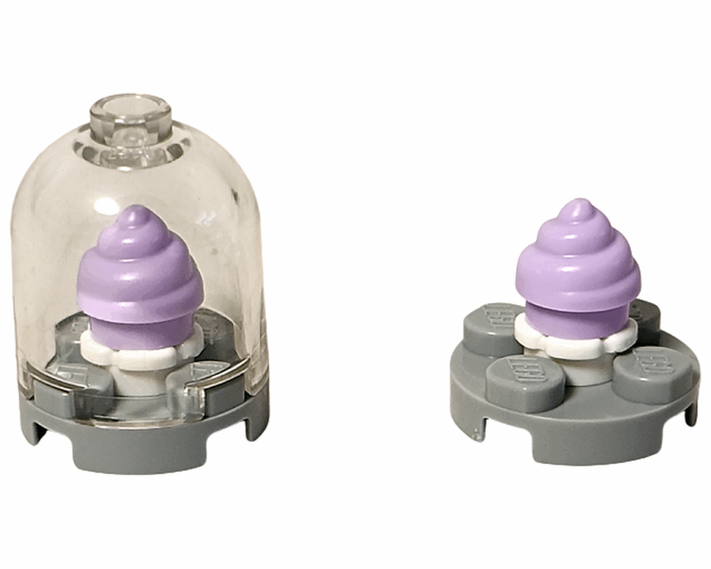 LEGO Harry Potter 76445 ホグワーツ城：薬草学の授業 ガラスドーム植物標本。 ライトパープルの渦巻き状パーツを白い台座にのせ、透明ドームで覆ったデザイン。 ホグワーツ温室に飾られる魔法植物の標本を再現。