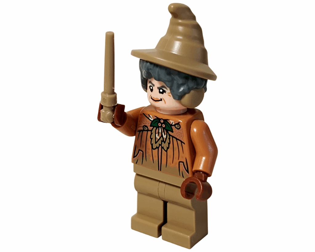 LEGO Harry Potter 76445 スプラウト先生 ミニフィグが杖を持っている。