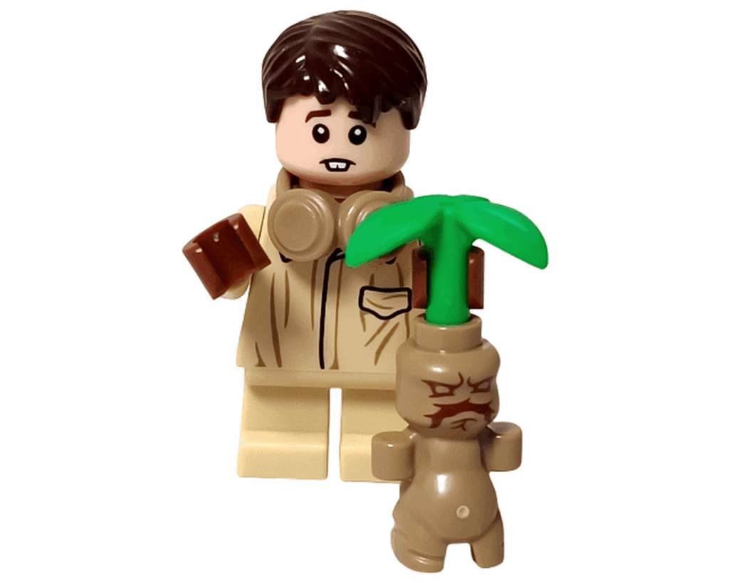 LEGO Harry Potter 76445 ネビル・ロングボトム ミニフィグがマンドレイクを持っている。