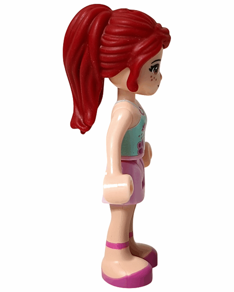 レゴ フレンズ 3939 ルームデコセット ミアのミニドール横向き。赤毛のポニーテールが特徴的