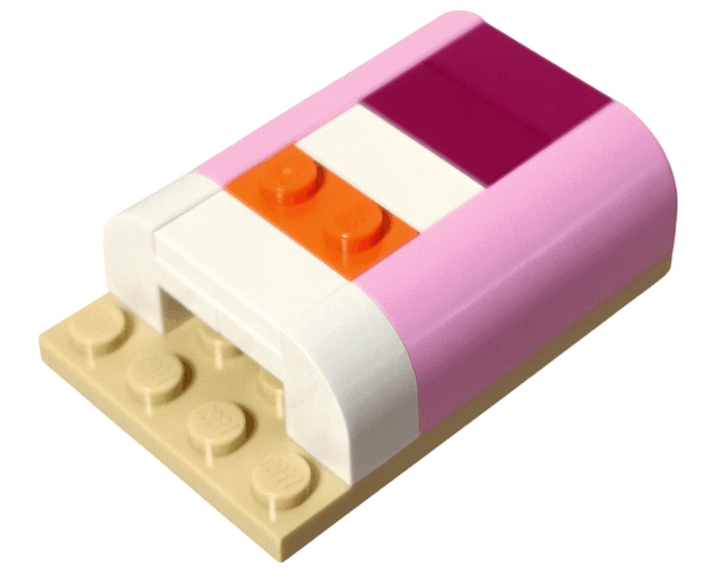 ライトピンクと白のブロックで組み立てられたベッドの土台