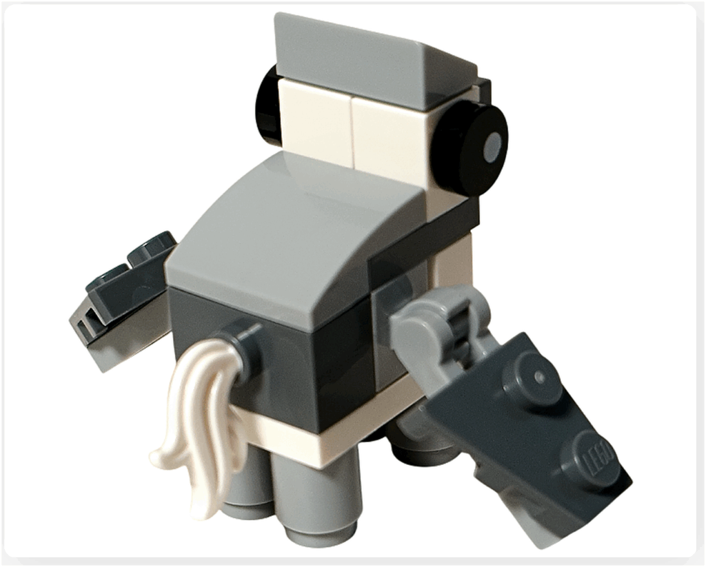 LEGO Harry Potter 76456「ハリー・ポッター アドベントカレンダー2025」バックビーク（背面）。 灰色の背中と白い尾を持ち、左右の翼が可動式で広げられる構造になっている。 ヒッポグリフのたたずまいを小さなブロックで再現。