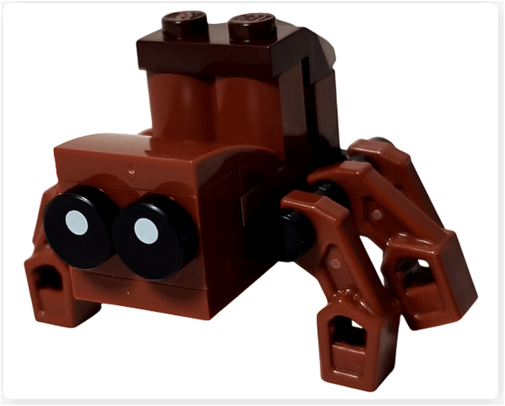 LEGO Harry Potter 76456「ハリー・ポッター アドベントカレンダー2025」14日目の完成品。 アラゴグをモチーフにしたブラウンのミニモデルで、正面には黒い目のプリントパーツが配置されている。