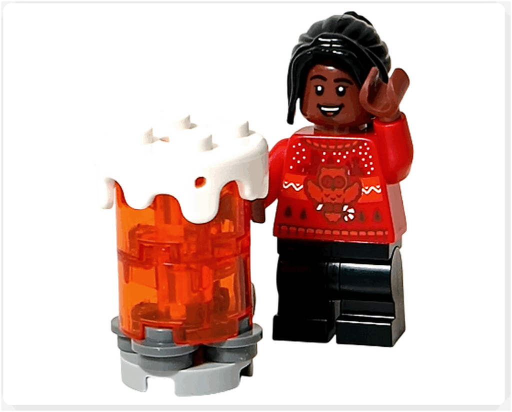 LEGO Harry Potter 76456 アンジェリーナ・ジョンソンのミニフィギュアと、バタービールのミニビルド。 ホグズミードのカフェでバタービールを手に笑顔を見せているシーンを再現。