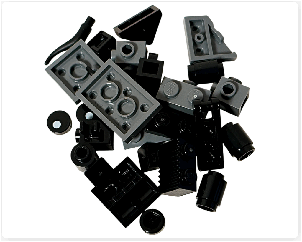 LEGO Harry Potter 76456 アドベントカレンダー2025の17日目パーツ。 サストラル（Thestral）を組み立てるための黒とダークグレーのブロックセット。 羽根や脚を形成するヒンジパーツなどが含まれている。