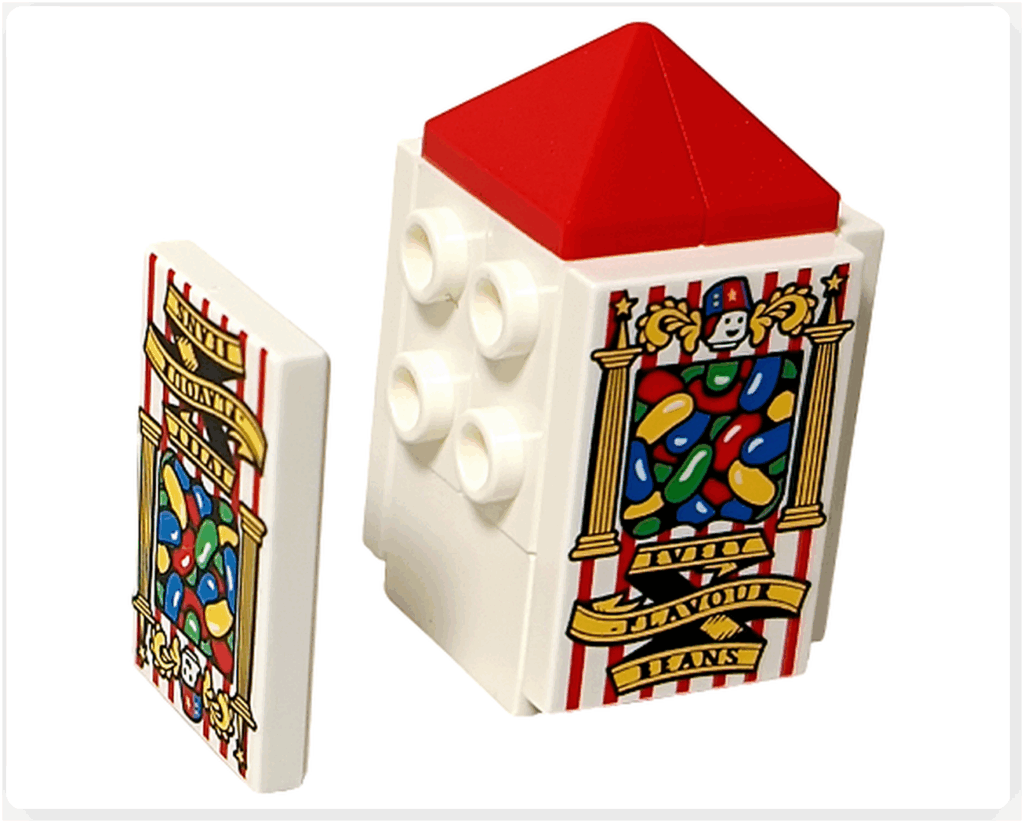 LEGO Harry Potter 76456「ハリー・ポッター アドベントカレンダー2025」6日目の組立途中。 白い箱型ブロックに赤い屋根を取りつけ、前面と側面にプリントパーツを配置する途中段階。