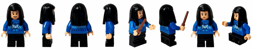 LEGO Harry Potter 76456「アドベントカレンダー2025（Harry Potter Advent Calendar 2025）」登場キャラクター、チョウ・チャンのミニフィギュア。 青いセーター姿で杖を持つ冬のホグワーツ生徒。