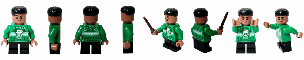 LEGO Harry Potter 76456「アドベントカレンダー2025（Harry Potter Advent Calendar 2025）」登場キャラクター、ブレーズ・ザビニのミニフィギュア。 緑のセーター姿で杖を持つ冬のホグワーツ生徒。