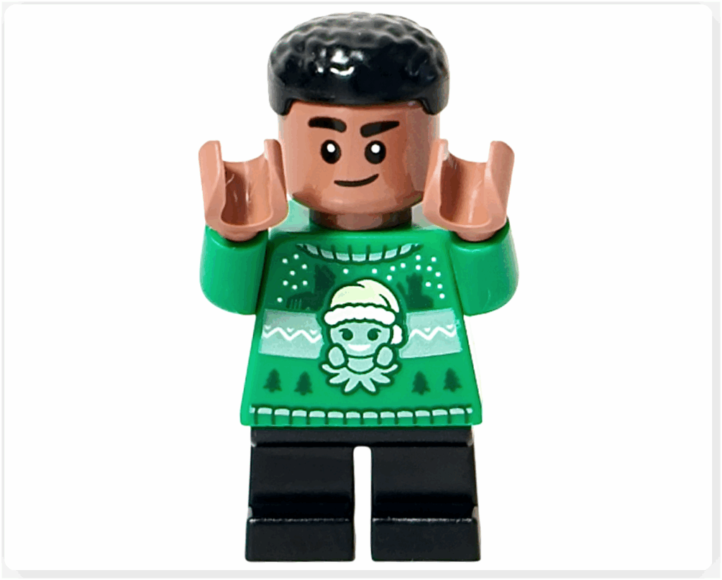 LEGO Harry Potter 76456「アドベントカレンダー2025」登場キャラクター、ブレーズ・ザビニのミニフィギュア。 笑顔で両手を上げるポーズ。