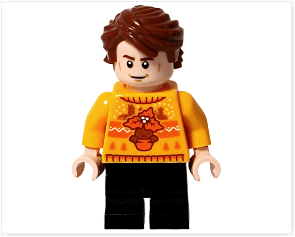 LEGO Harry Potter 76456「アドベントカレンダー2025」登場キャラクター、セドリック・ディゴリーのミニフィギュア。 ポインセチア柄の黄色いセーターを着た姿。