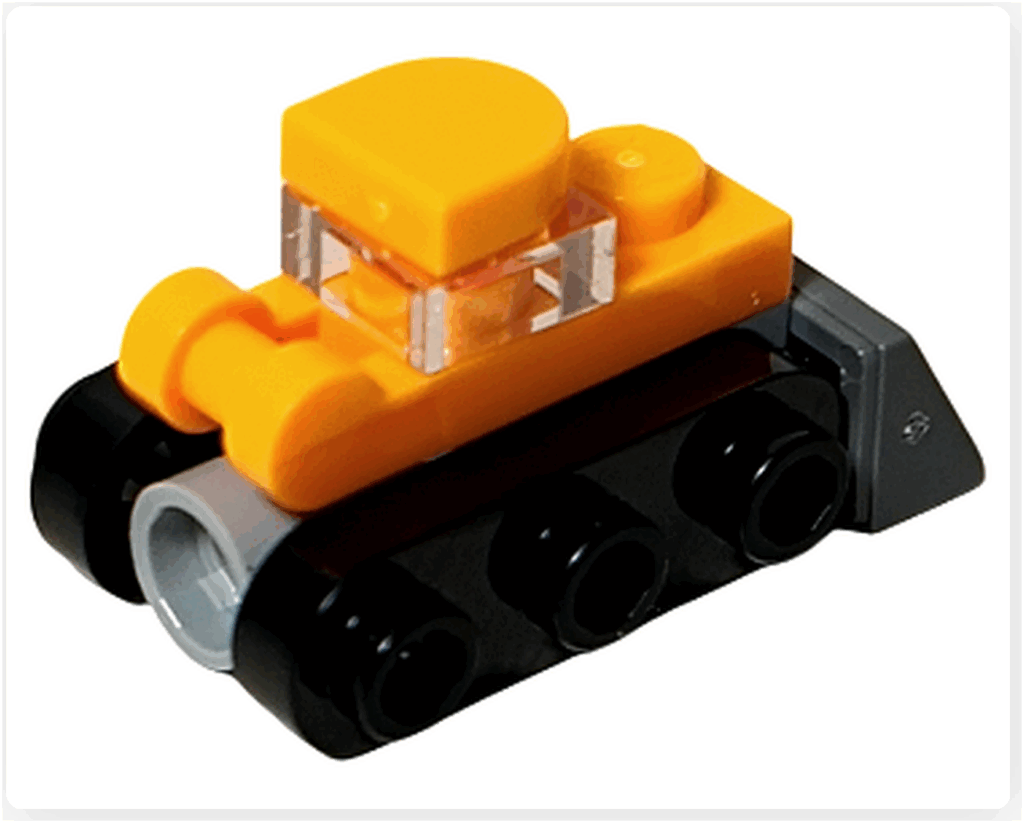 LEGO CITY 60475 Advent Calendar 2025（2日目）ミニ・ブルドーザーの背面。クリアキャビンと黒い履帯が確認できる後方アングル。