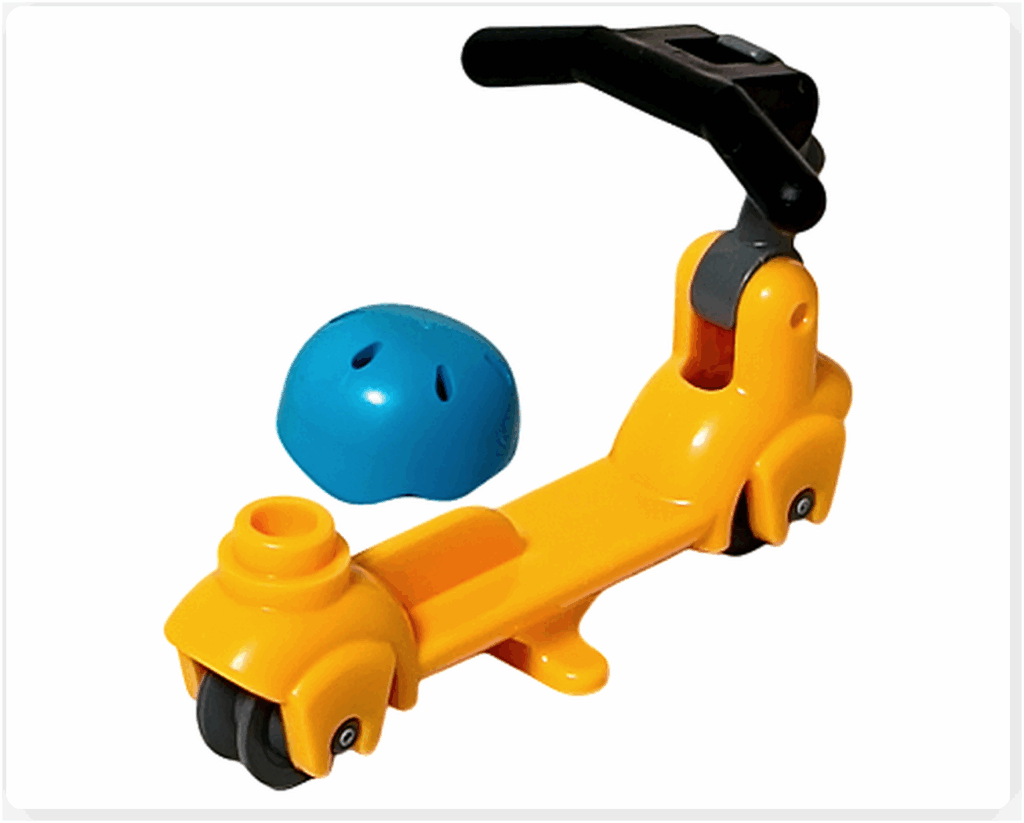 LEGO CITY 60475 Advent Calendar 2025（4日目）キックスクーターの背面。 黄色い車体と後輪ユニットが確認できる後方アングル。