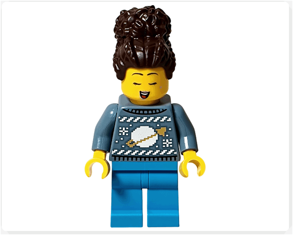 LEGO CITY 60475 Advent Calendar 2025（13日目）女性ミニフィグの別表情。目を閉じて微笑む顔パーツを正面から撮影した写真。