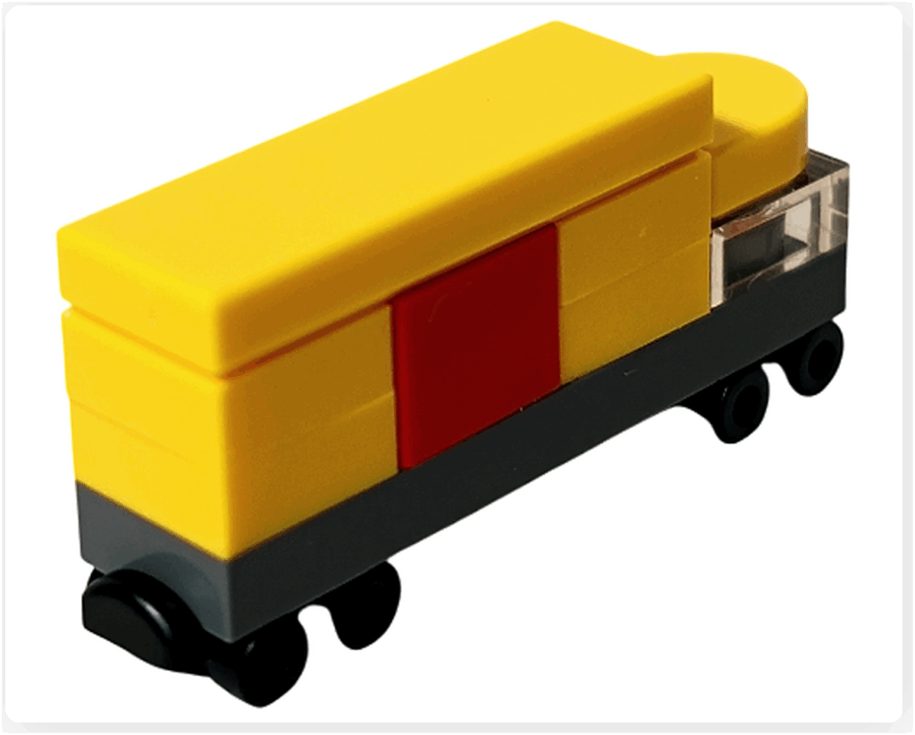 LEGO CITY 60475 Advent Calendar 2025(18日目)ミニ・トラックの背面。黄色い後部車体と4輪構造が確認できる後方ビュー。