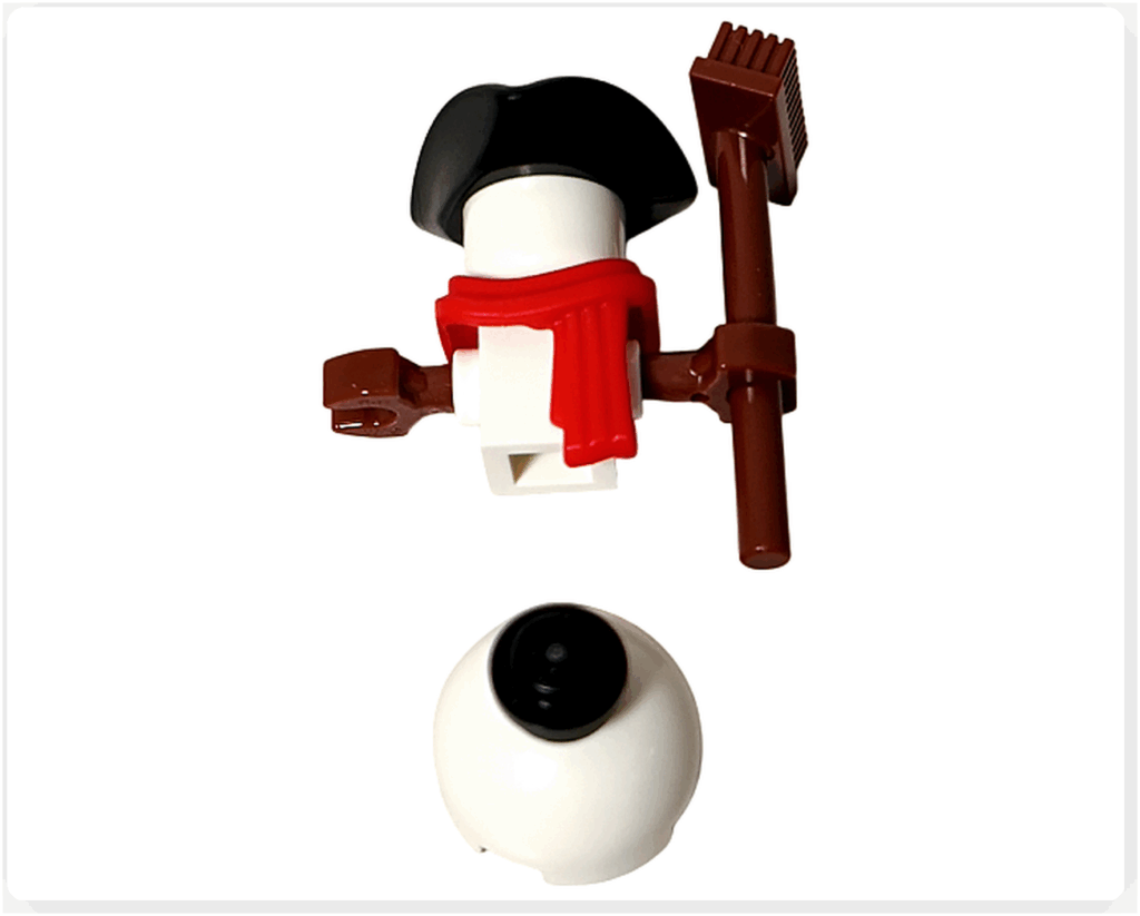 LEGO CITY 60475 Advent Calendar 2025(19日目)雪だるまの組立途中。胴体に赤いマフラーと黒い帽子が取り付けられた状態。