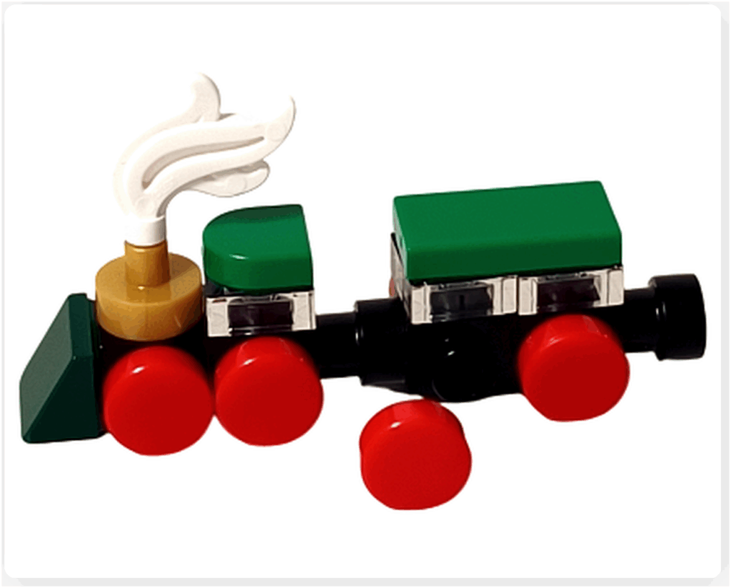 LEGO CITY 60475 Advent Calendar 2025(22日目)ミニ・トレインの組立途中。車輪パーツとクリアブロックを組み上げた状態。