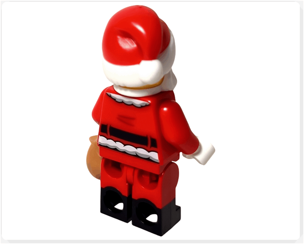 LEGO CITY 60475 Advent Calendar 2025(24日目)サンタクロースの背面。赤い衣装の後ろ側に白い装飾プリントが施されている後方アングル。