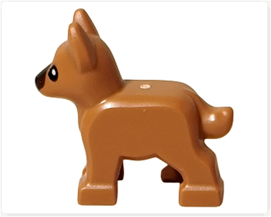 LEGO CITY 60475 Advent Calendar 2025 子犬フィギュア 左側面。耳としっぽの造形が見える。