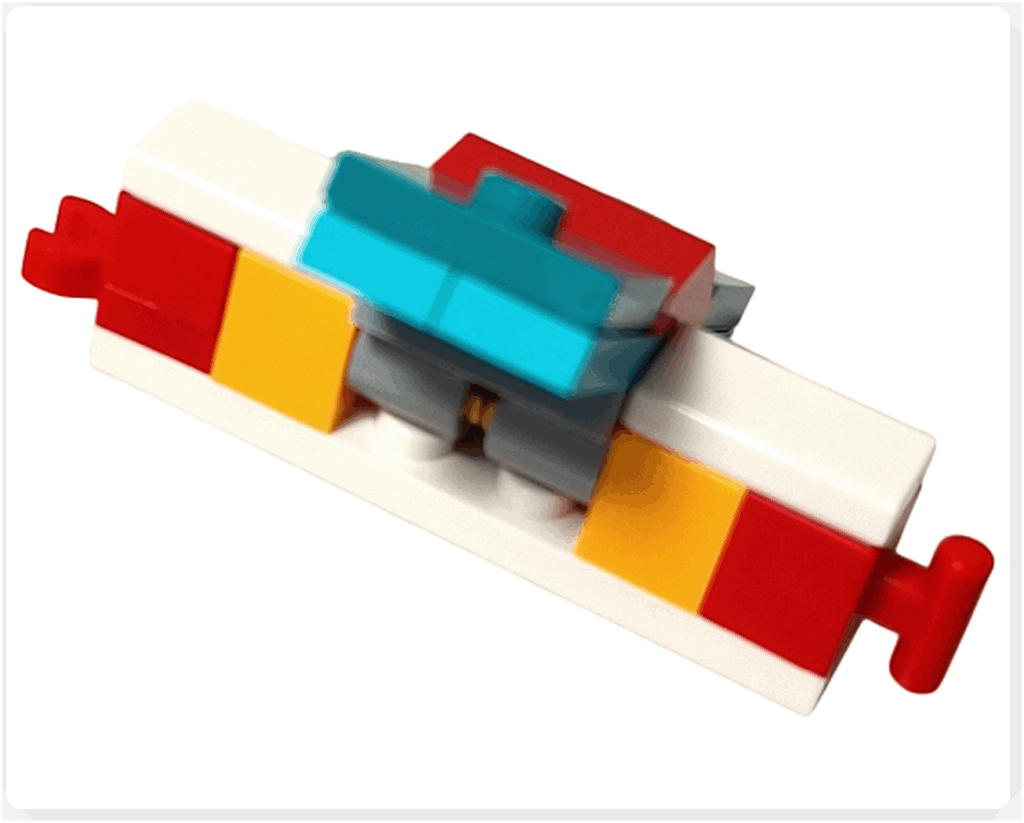 LEGO Friends 41758「アドベントカレンダー2023」10日目のシーソー反対側。シーソーを反対側から撮影したカット。中央のグレー支点を軸にターコイズの板が可動し、各色の足場が配置された構造です。