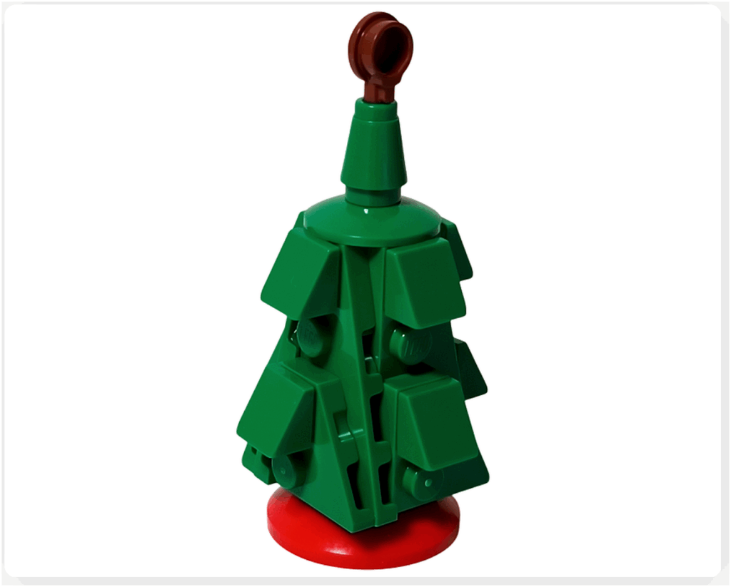 LEGO Friends 41758「アドベントカレンダー2023」12日目の完成モデル。緑の葉パーツを段状に組み合わせた小型クリスマスツリーで、赤い台座がアクセントになっています。