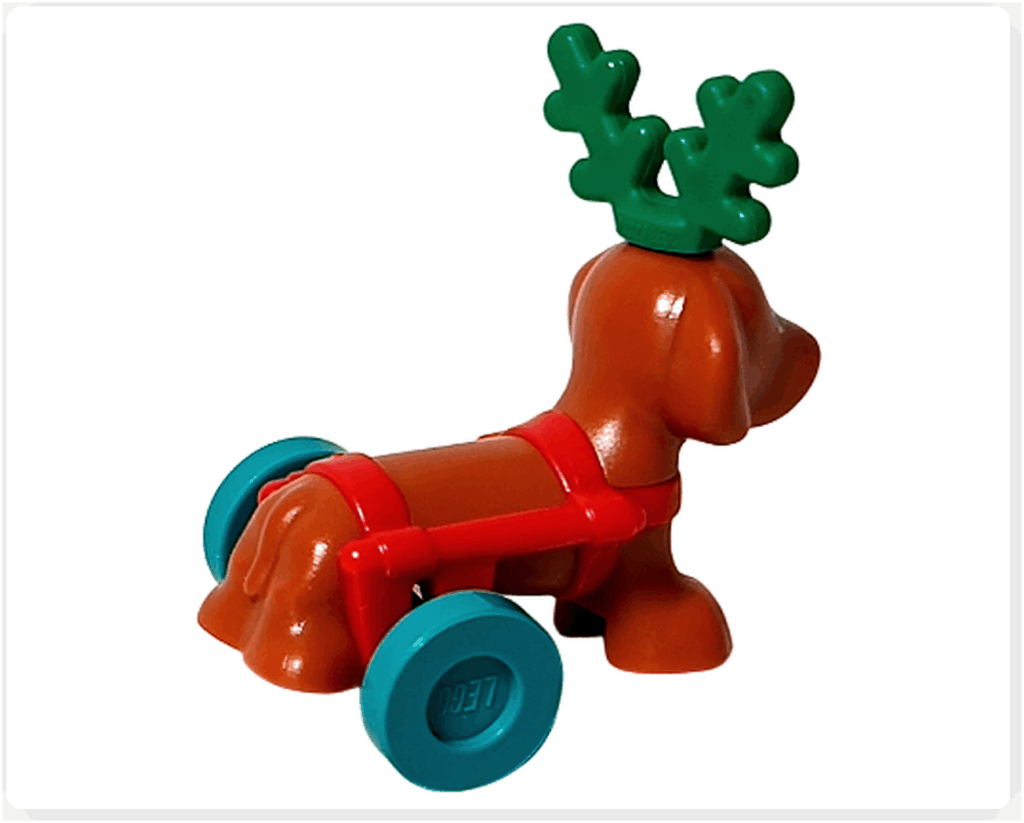 LEGO Friends アドベントカレンダー2023 24日目の完成したピクルスの後ろ姿。車輪と赤いフレームが取り付けられている。