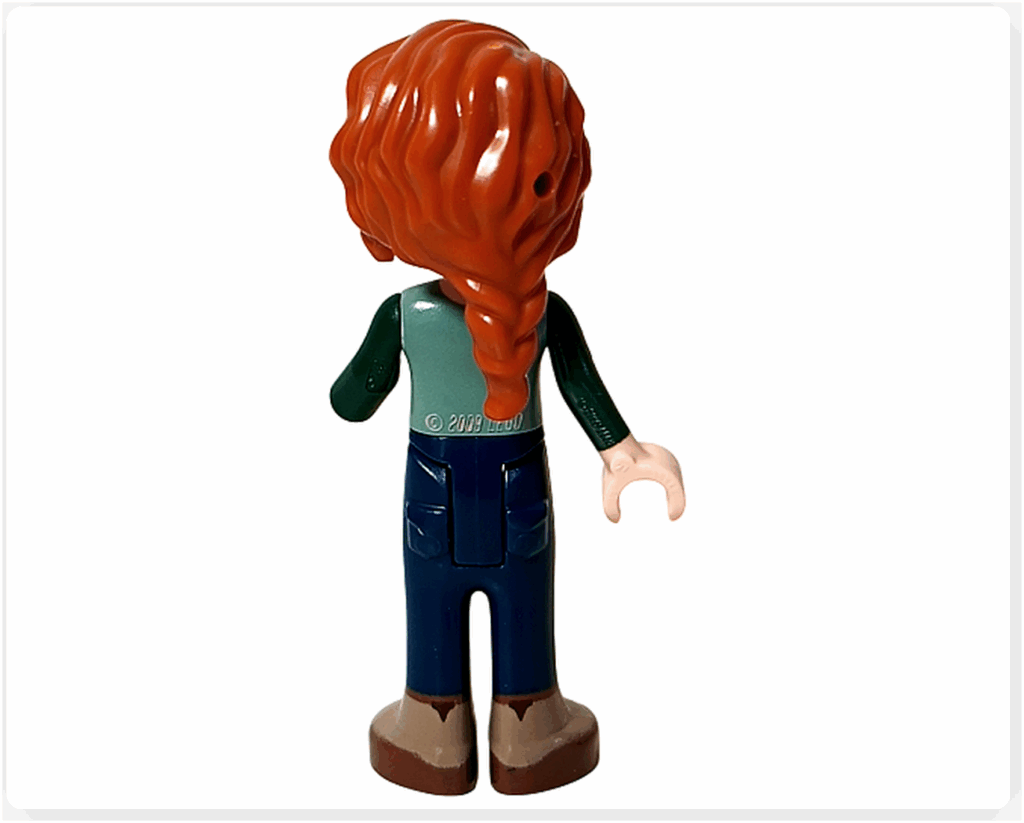 LEGO Friends 41758 オータムの右側面。ウェーブのある三つ編みヘアと濃い緑の袖。