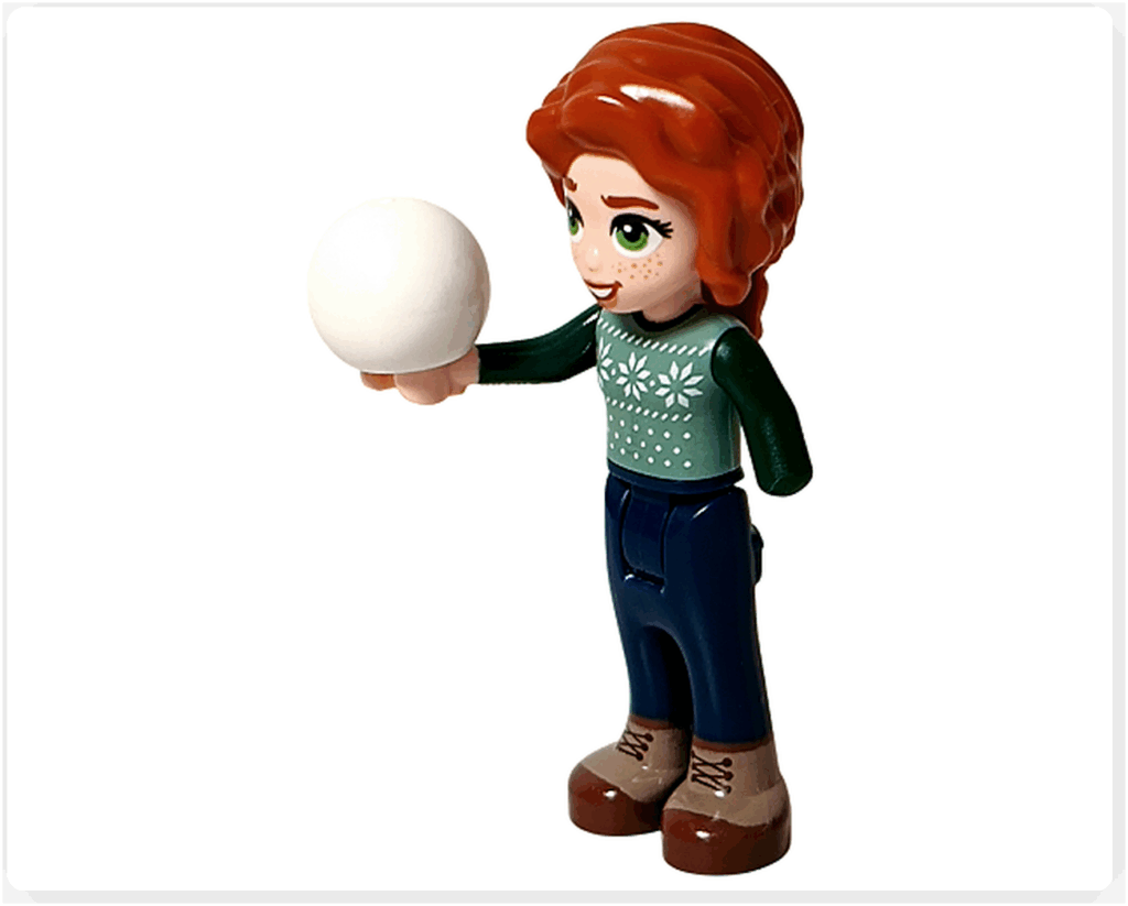 LEGO Friends 41758 オータムの座りポーズ。脚を前に伸ばして座っている。