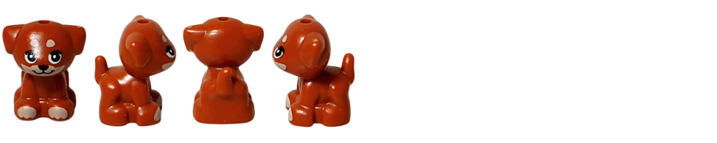 LEGO Friends 41758 アイラ（子犬フィギュア）の4方向まとめ。正面・右側面・背面・左側面を並べたギャラリー画像。